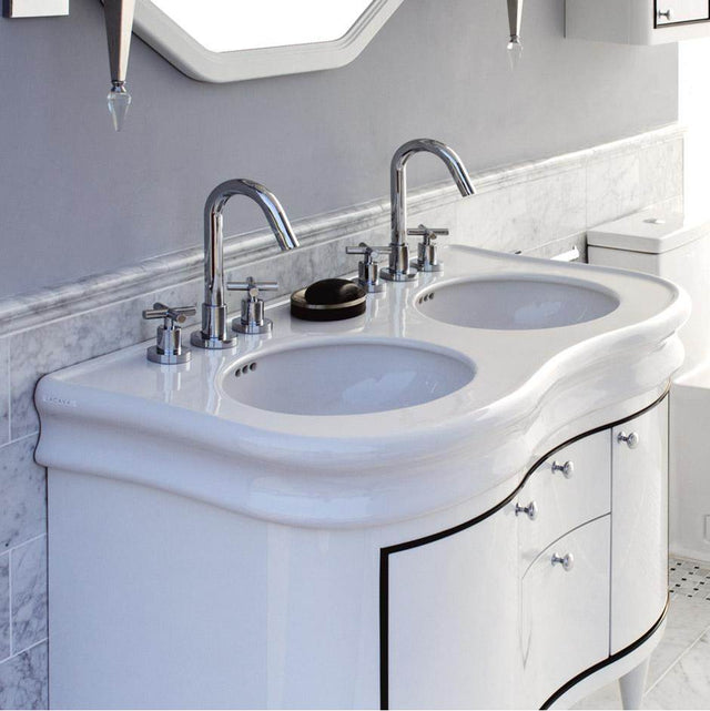 Lacava - Wall-mount or vanity top double-bowl porcelain Bathroom Sink with an overflow - White