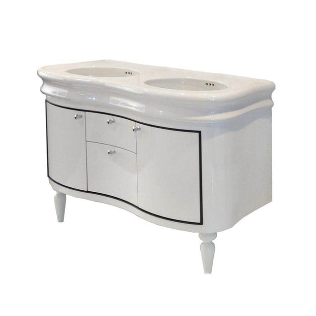 Lacava - Wall-mount under-counter double vanity with two side- doors and two - center drawers. - Gloss Ardesia, Black Trim