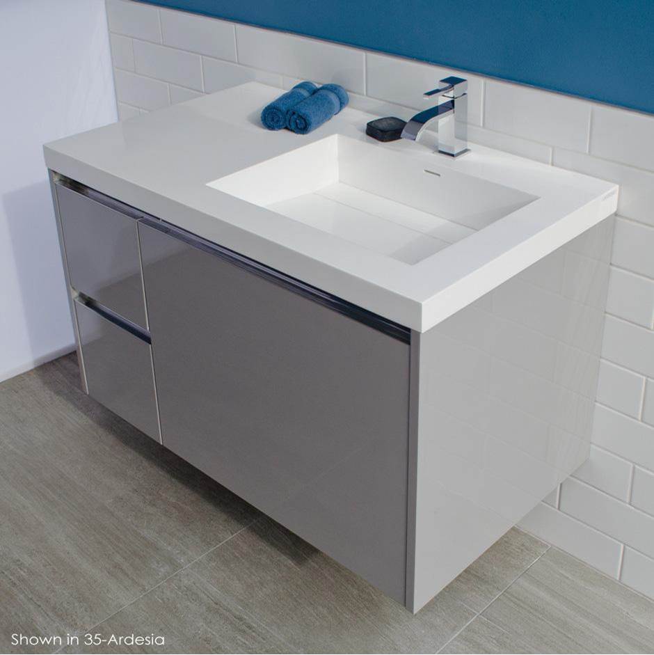 Lacava - Wall-mount under counter vanity with three drawers, Bathroom Sink  is on the right. - Gloss Ardesia