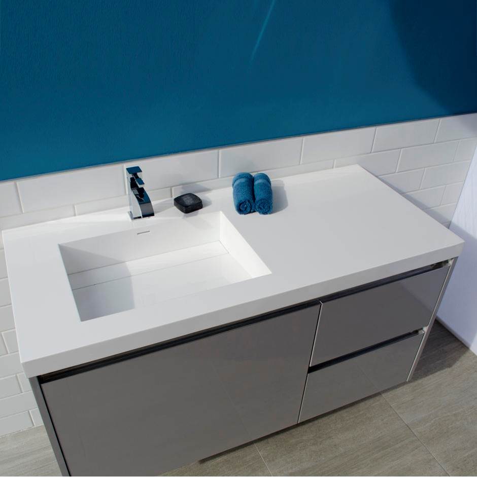 Lacava - Vanity-top Bathroom Sink made of solid surface, with an overflow and decorative drain cover. - Matte White
