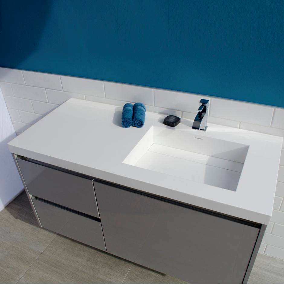 Lacava - Vanity-top Bathroom Sink made of solid surface, with an overflow and decorative drain cover. - Matte White