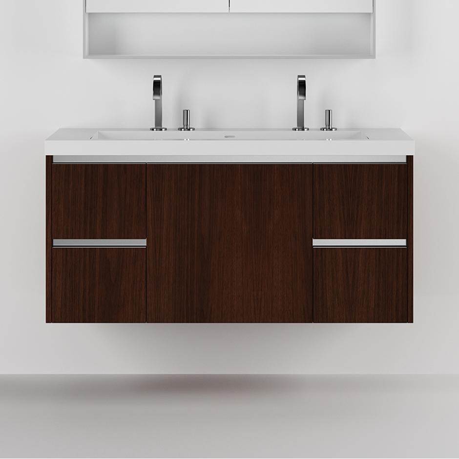 Lacava - Wall-mounted undercounter vanity with a large drawer on the  center and two small drawers on left and right - Gloss Ardesia