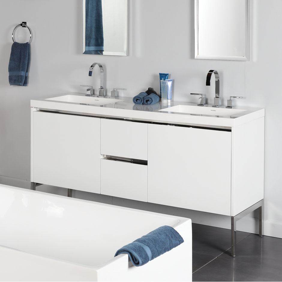 Lacava - Wall-mount under-counter double vanity with a notch-back large drawer on left and right, and two small drawers on the center. - Gloss Ardesia
