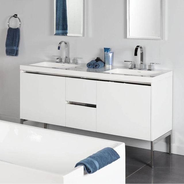 Lacava - Wall-mount under-counter double vanity with a notch-back large drawer on left and right, and two small drawers on the center. - Gloss Ardesia