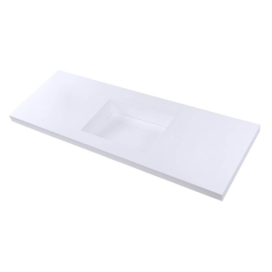 Lacava - Vanity-top center-bowl Bathroom Sink made of solid surface, with an overflow and decorative drain cover. - Gloss White