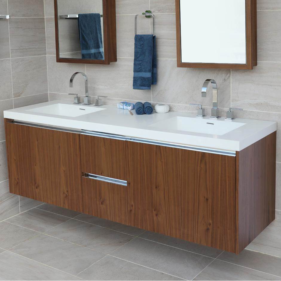 Lacava - Wall-mount under-counter double vanity with , a notch-back large drawer on left and right, and two small drawers on the center. - Gloss Ardesia
