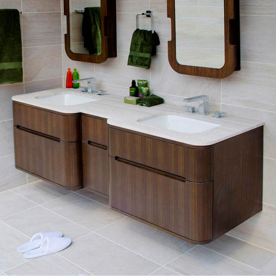Lacava - Wall mount under-counter double vanity with four finger routed drawers. - Gloss Ardesia