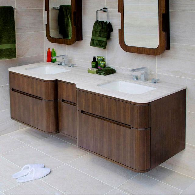 Lacava - Wall mount under-counter double vanity with four finger routed drawers. - Gloss Ardesia
