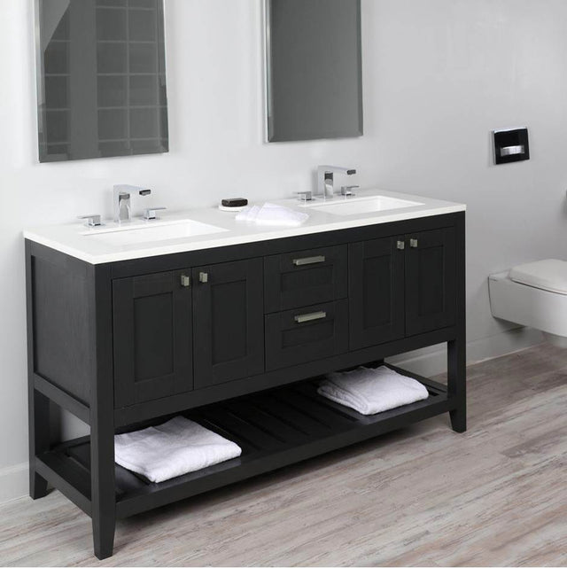 Lacava - Free standing under-counter double vanity with one set of doors on the center and two sets  two drawers on each side  and slotted shelf in wood - Gloss Ardesia