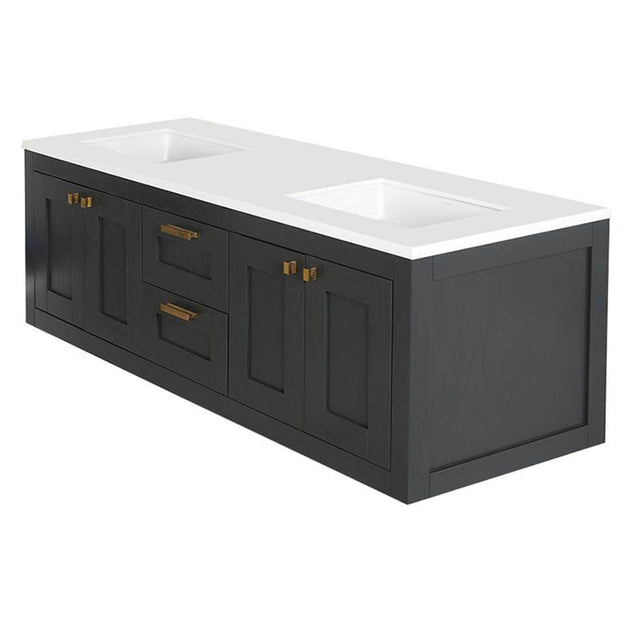 Lacava - Wall-mount under-counter double vanity with two sets of doors(knobs included)on both sides - Gloss Ardesia