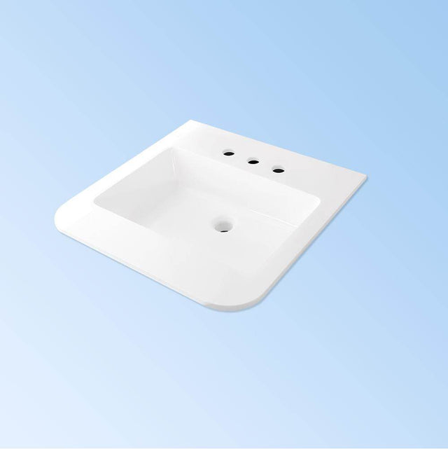 Lacava - Vanity-top sink made of solid surface, with an overflow. 1/2'' thick backsplash sold separately. W: 24'', D: 22'', H: 6 1/4''  03 - three faucet holes.  Compatible with vanities ELE-W-24 and FLT-W-24. - Gloss White