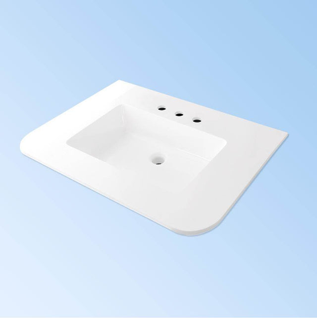 Lacava - Vanity-top sink made of solid surface, with an overflow. 1/2'' thick backsplash sold separately. W: 30 '', D: 22'', H: 6 1/2''.  01 - one faucet hole.  Compatible with vanities ELE-W-30 and FLT-W-30. - Gloss White
