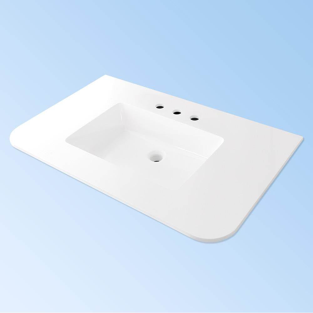 Lacava - Vanity-top sink made of solid surface, with an overflow. 1/2'' thick backsplash sold separately.  W: 36 '', D: 22'', H: 6 1/2''.  03 - three faucet holes.  Compatible with vanity FLT-W-36. - Matte White
