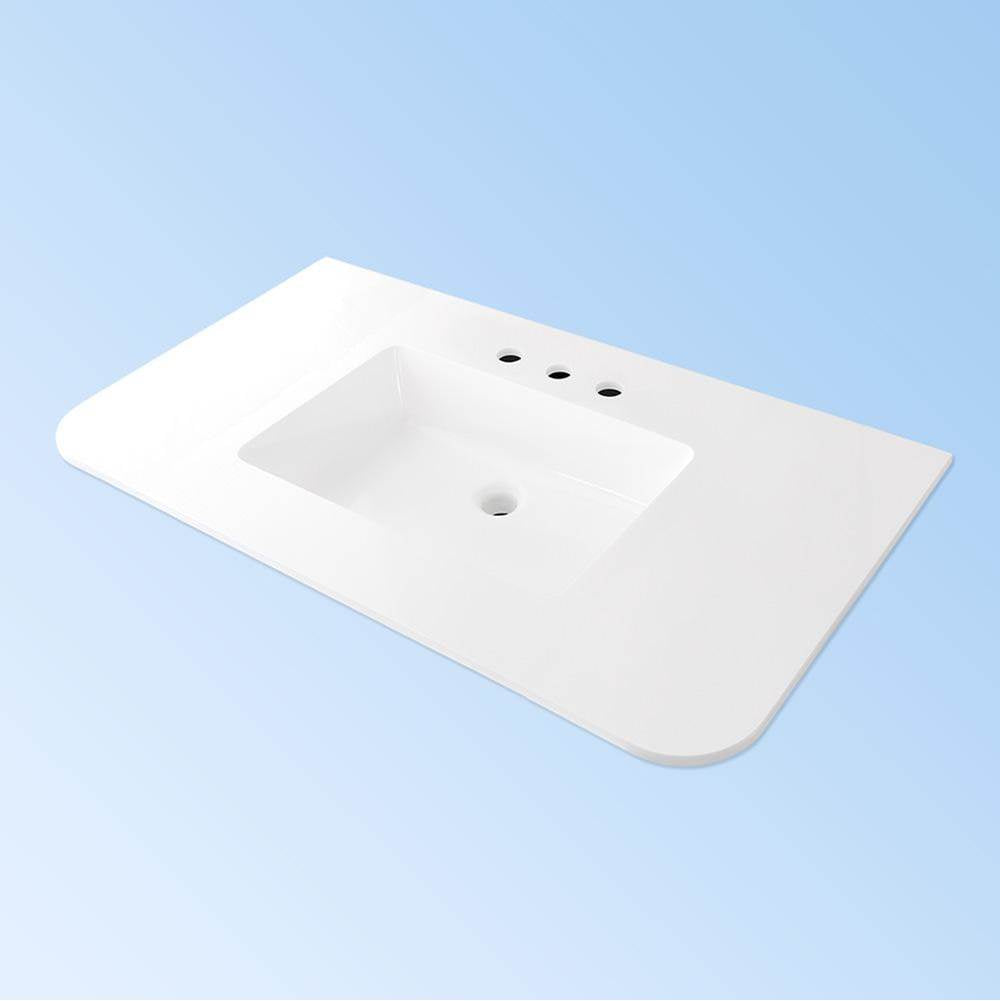 Lacava - Vanity-top sink made of solid surface, with an overflow. 1/2'' thick backsplash sold separately. W: 48 '', D: 22'', H: 6 1/2''.  03 - three faucet holes.  Compatible with vanities ELE-W-48 and FLT-W-48S. - Gloss White