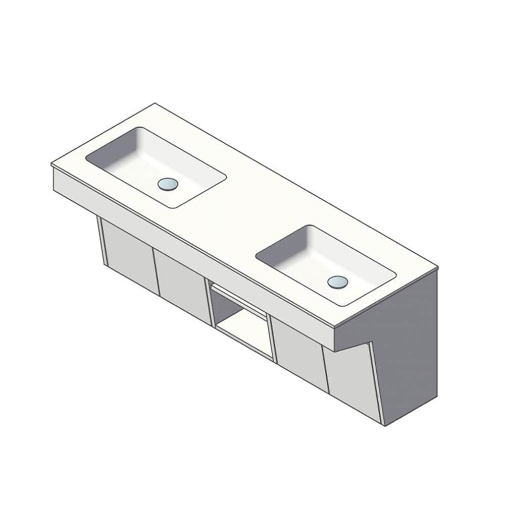 Lacava - Wall-mount vanity with four doors, one cubby and fingerpull openings; can meet federal ADA requirments when installed correctly. 59-1/2''W, 21-3/4''D, 23-1/2''H - Gloss Ardesia