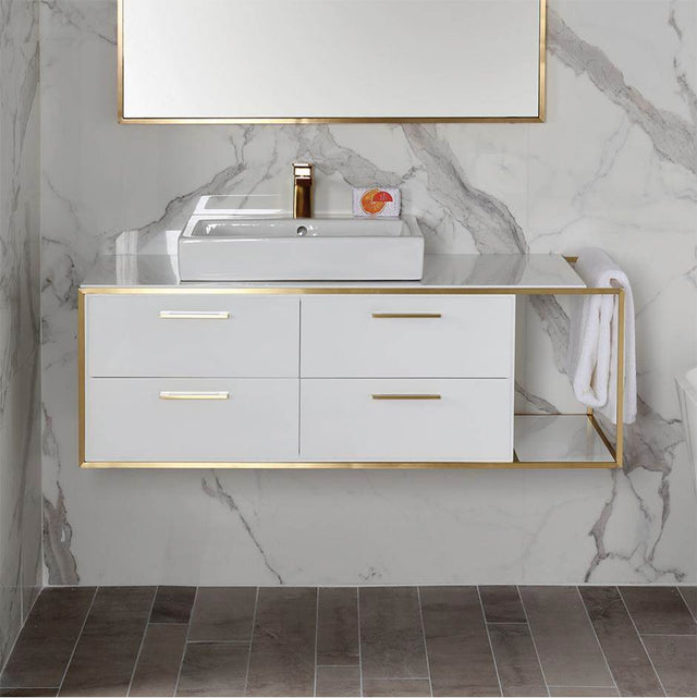Lacava - Solid surface countertop for wall-mount under-counter vanity LIN-VS-48L. - Lava