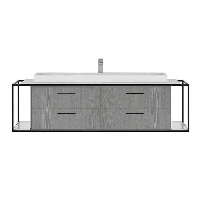 Lacava - Cabinet of wall-mount under-counter vanity LIN-VS-60B with four drawers (pulls included), metal frame,  solid surface countertop and shelf. - Gloss Ardesia