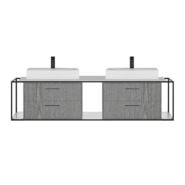 Lacava - Cabinet of wall-mount under-counter vanity LIN-VS-72A with four drawers (pulls included), metal frame,  solid surface countertop and shelf. - Gloss Ardesia