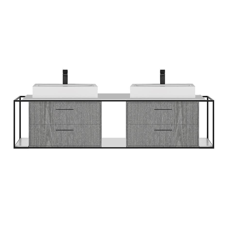 Lacava - Solid surface countertop for wall-mount under-counter vanity LIN-VS-72A. - Obsidian