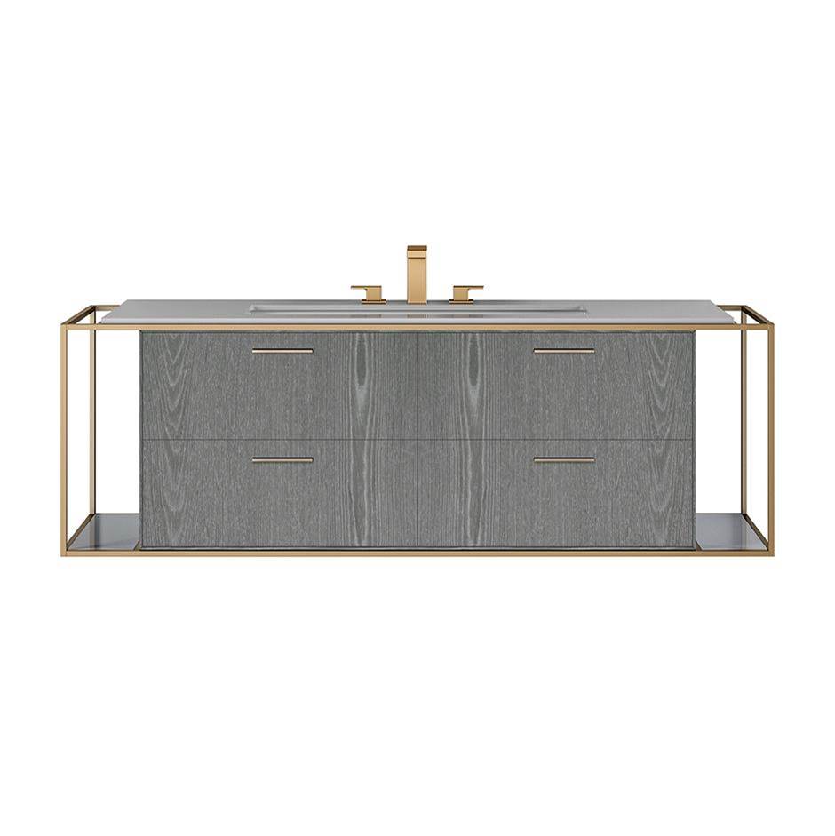 Lacava - Cabinet of wall-mount under-counter vanity LIN-UN-60B with four drawers (pulls included), metal frame,  solid surface countertop and shelf. - Gloss Ardesia