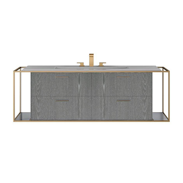 Lacava - Cabinet of wall-mount under-counter vanity LIN-UN-60B with four drawers (pulls included), metal frame,  solid surface countertop and shelf. - Gloss Ardesia