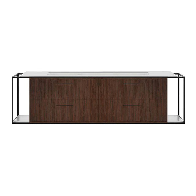 Lacava - Solid surface countertop for wall-mount under-counter vanity LIN-UN-72B. - Obsidian