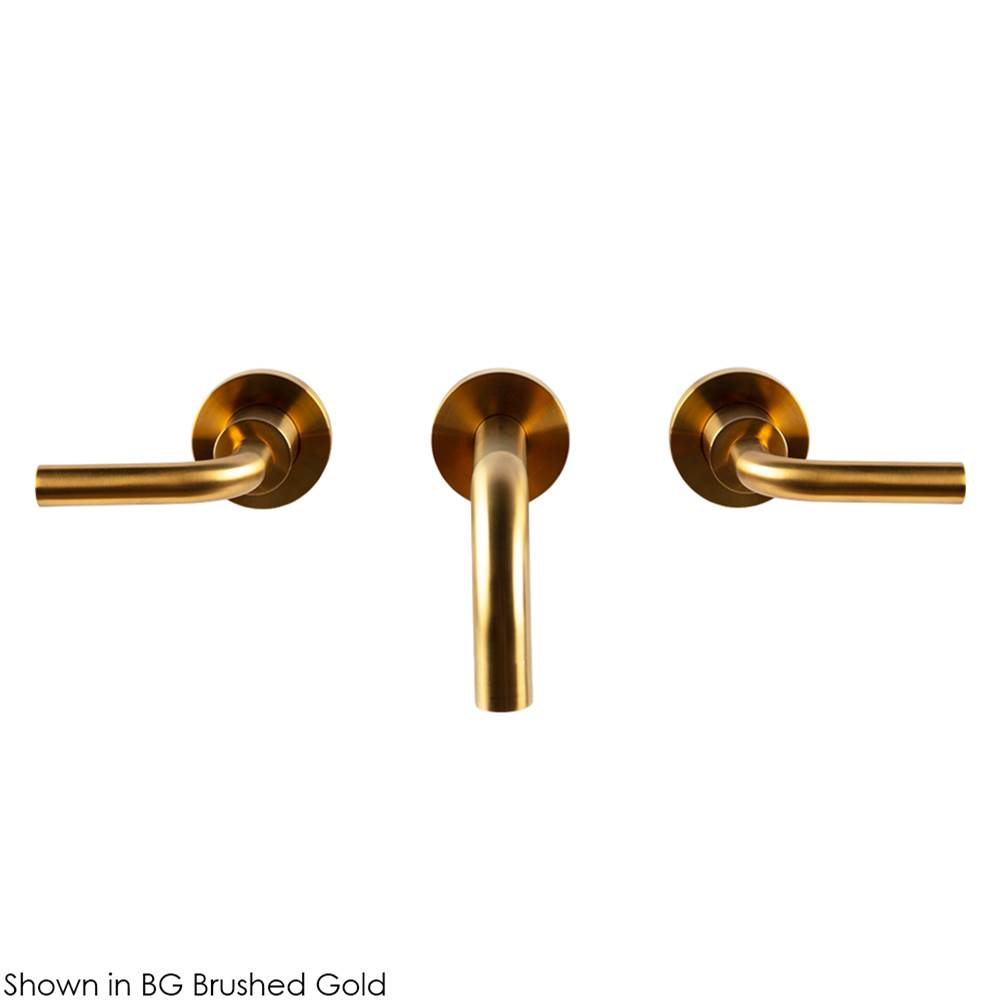 TRIM- Wall-mount three-hole faucet with two curved lever handles, no backplate, spout 6''.