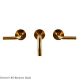 TRIM- Wall-mount three-hole faucet with two curved lever handles, no backplate, spout 6''.