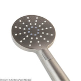 Hand-held round shower head with 59-inch flexible hose and three function variable spray