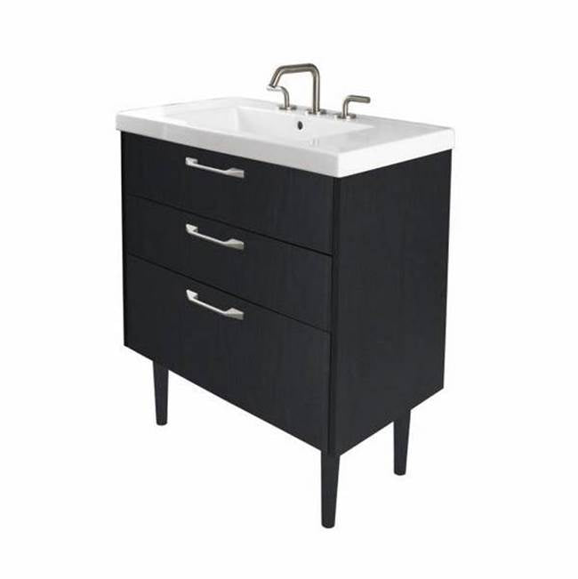 Floor standing vanity with six drawers.