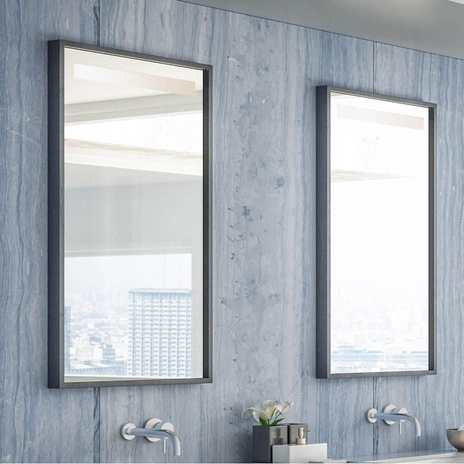 Lacava - Wall-mount mirror in wooden or metal frame with LED light behind sand blasted frosted section on top. W:19'', H:34'', D: 2''. - Matte White