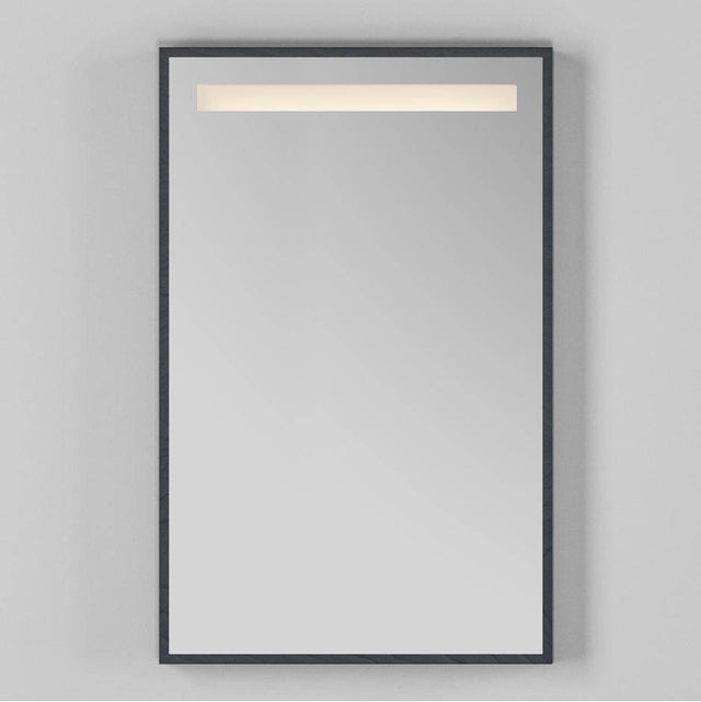 Lacava - Wall-mount mirror in wooden or metal frame with LED light behind sand blasted frosted section on top. W:23'', H:34'', D: 2''. - Powder Coated Brass