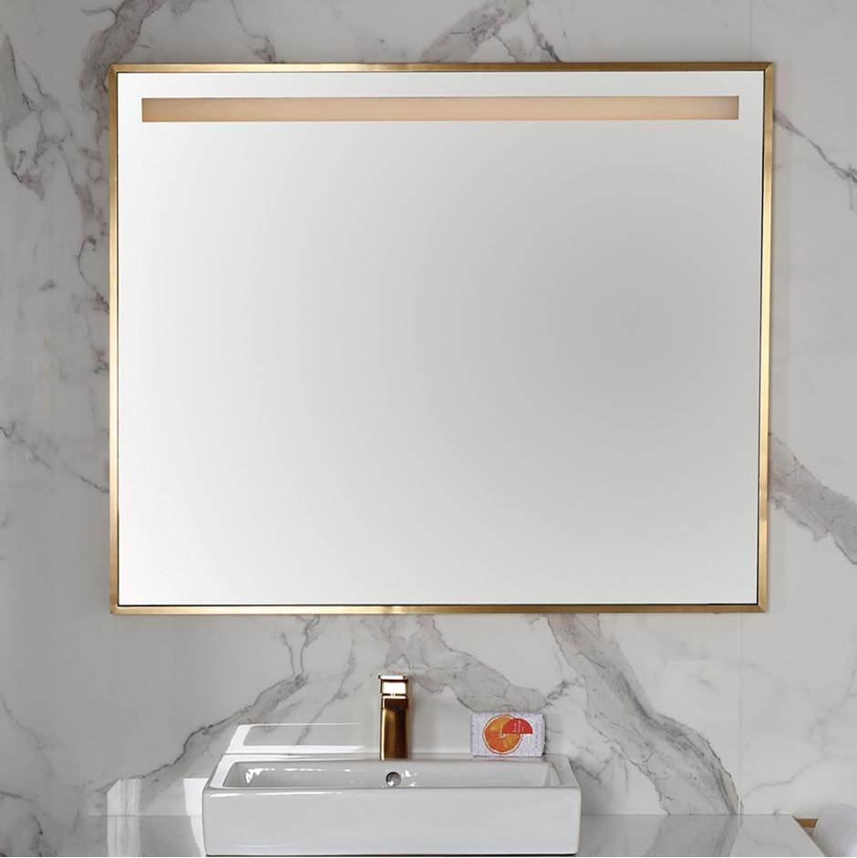 Lacava - Wall-mount mirror in wooden or metal frame with LED light behind sand blasted frosted section on top. W:53'', H:34'', D: 2''. - Brass Powder Coat