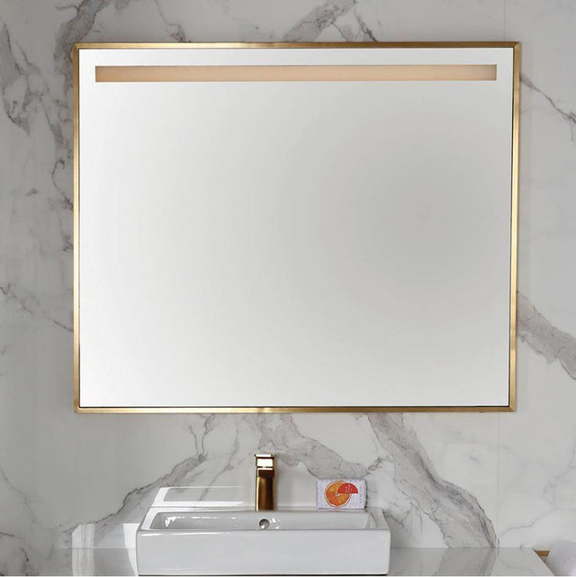 Lacava - Wall-mount mirror in wooden or metal frame with LED light behind sand blasted frosted section on top. W:41'', H:34'', D: 2''. - Matte White
