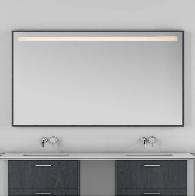 Lacava - Wall-mount mirror in wooden or metal frame with LED light behind sand blasted frosted section on top. W:65'', H:34'', D: 2''. - Brass Powder Coat