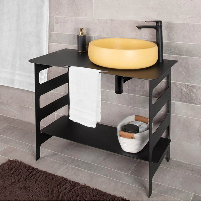 Lacava - Floor standing metal vanity with shelf. Vessel sink sold separately. W: 36'', D: 22'', H: 30''. Matte White - Matte White