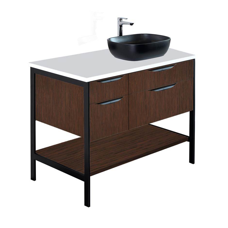 Lacava - Cabinet of free standing under-counter vanity with four drawers, bottom wood shelf and metal frame (pulls included). - Gloss Ardesia