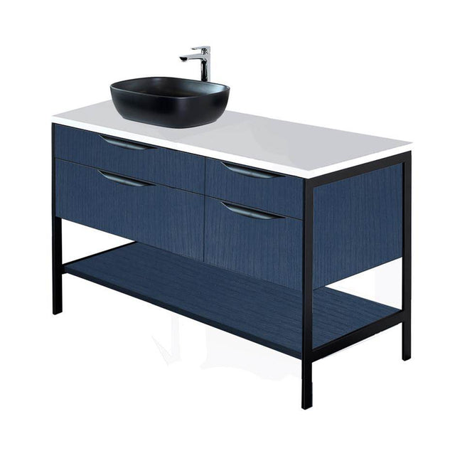 Lacava - Cabinet of free standing under-counter vanity with four drawers, bottom wood shelf and metal frame (pulls included). - Gloss Ardesia