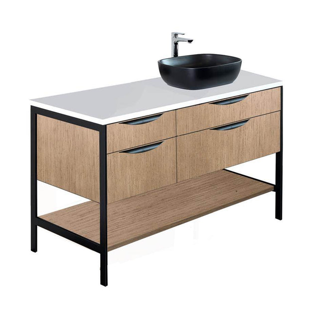 Lacava - Cabinet of free standing under-counter vanity with four drawers, bottom wood shelf and metal frame (pulls included). - Ardesia with Fine Texture