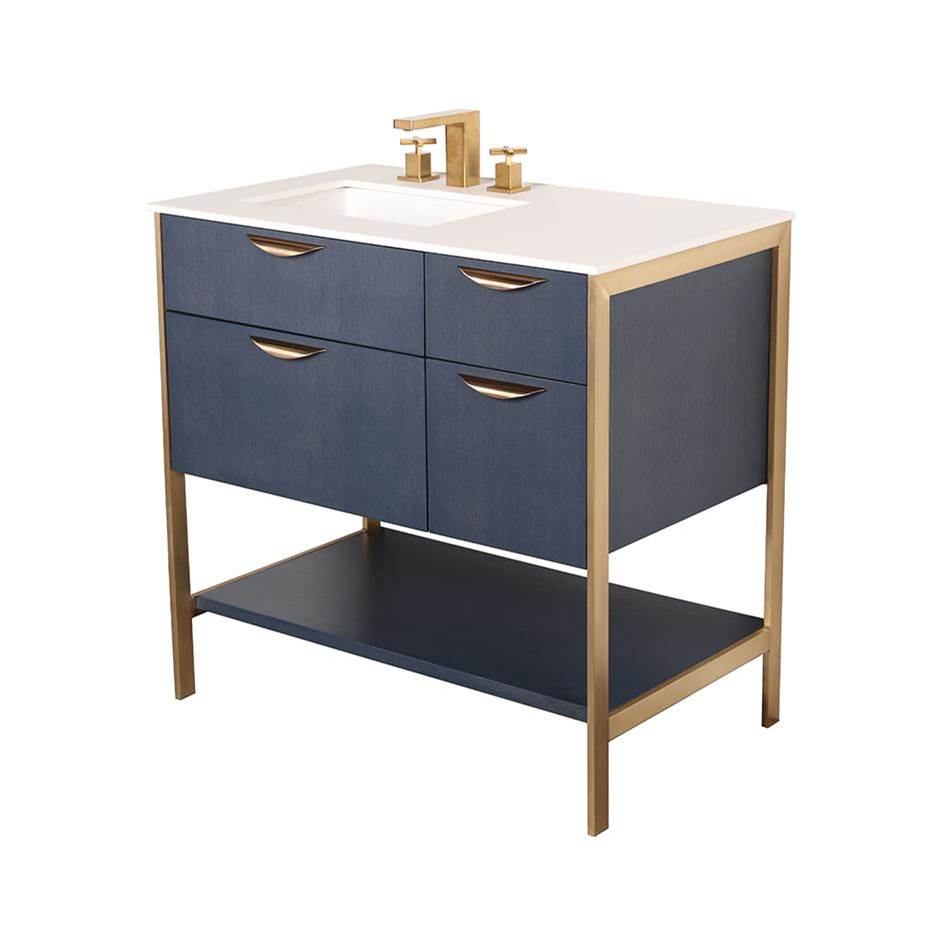 Lacava - Cabinet of free standing under-counter vanity with three drawers, bottom wood shelf and metal frame (pulls included). - Gloss Ardesia