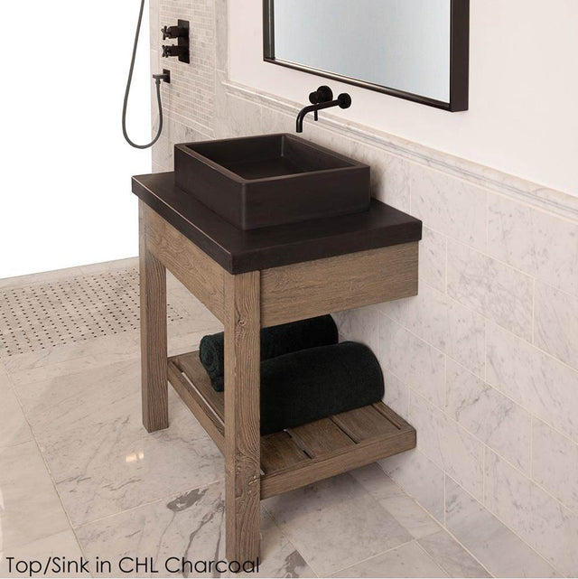 Lacava - Floor-standing vanity with drawer and slotted bottom shelf. - Driftwood