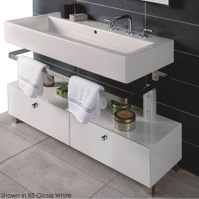 Lacava - Free-standing bench with two drawers, polished chrome pulls and polished stainless steel legs included, 47 3/8''W, 13 3/8''D, 12 1/2''H - Gloss Ardesia