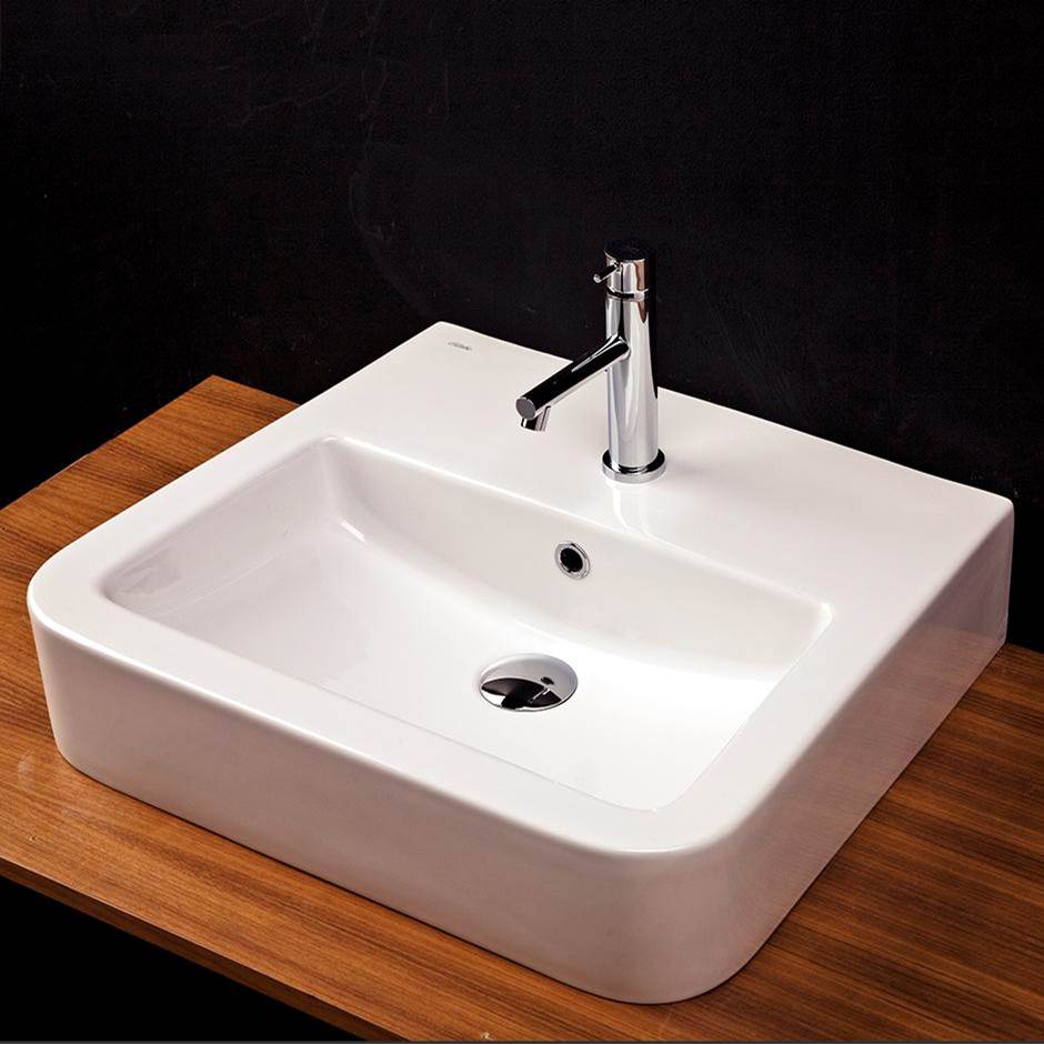 Lacava - Wall-mount or above-counter porcelain Bathroom Sink with an overflow. Unfinished back. 24''W, 19''D, 7''H. one faucet hole - White