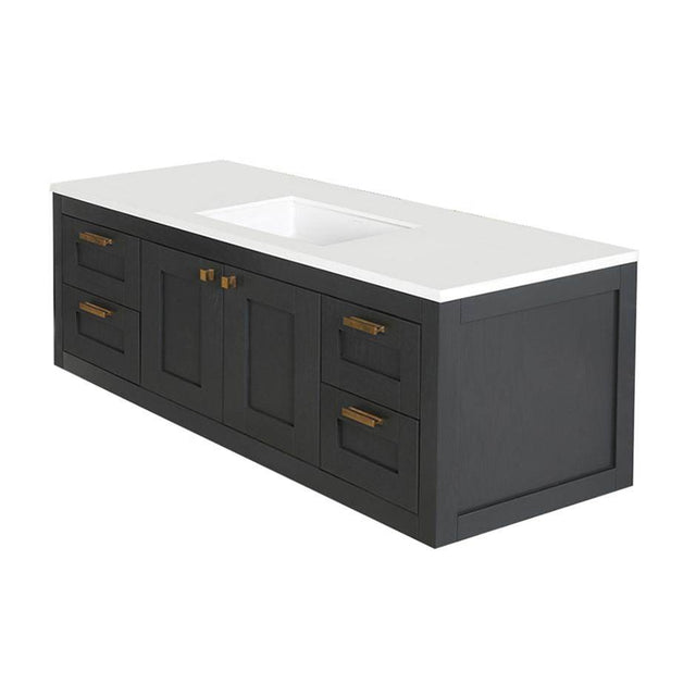 Lacava - Wall-mount under-counter double vanity with two sets of doors(knobs included)on both sides , two drawers(knobs included) on the center and slotted shelf in wood - Gloss Ardesia