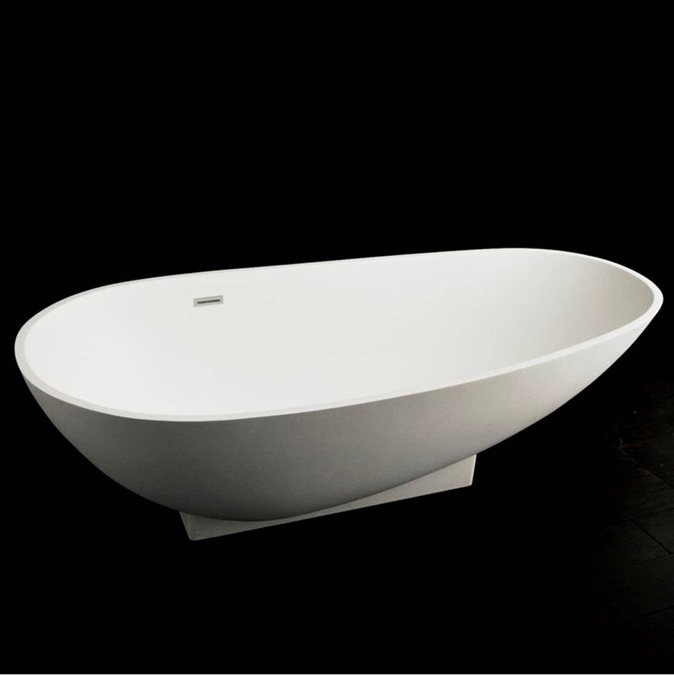 Lacava - Free-standing soaking bathtub made of white solid surface with an overflow and polished chrome drain, net weight 232lbs. - Matte White