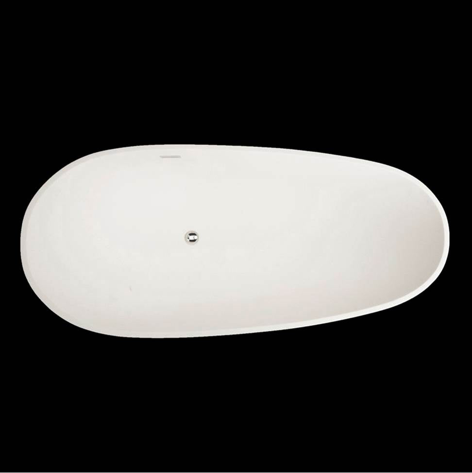 Lacava - Free-standing soaking bathtub made of white solid surface with an overflow and polished chrome drain, net weight 232lbs. - Gloss White