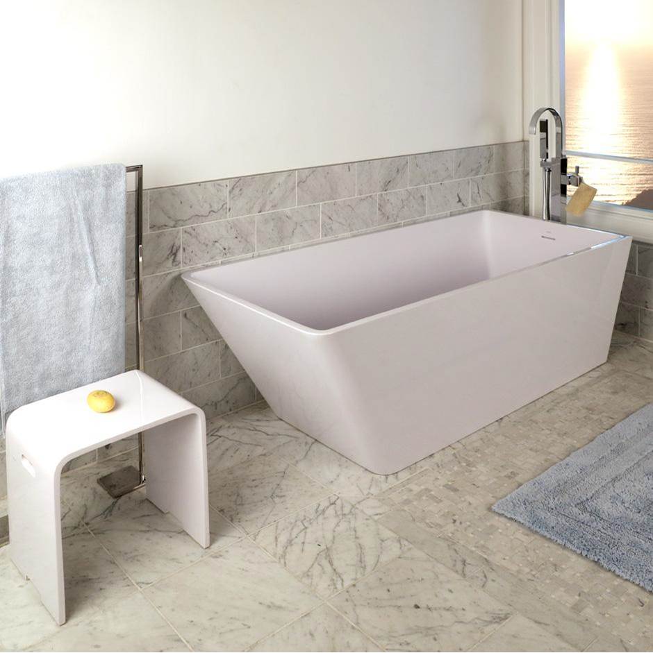 Lacava - Free-standing soaking bathtub made of white solid surface with an overflow and polished chrome drain, net weight 440lbs, water capacity 112 gal. - Matte White