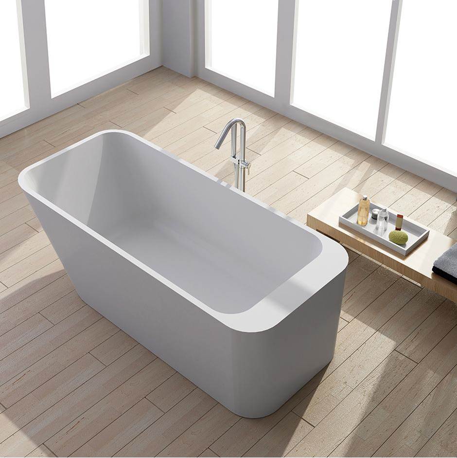 Lacava - Free standing soaking bathtub made of white solid surface with overflow and solid surface pop up drain water capacity 84. - Gloss White