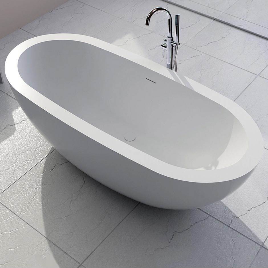 Lacava - Free-standing soaking bathtub made of white solid surface with an overflow andndrain, net weight 364 lbs, water capacity 73 Gal. - Matte White