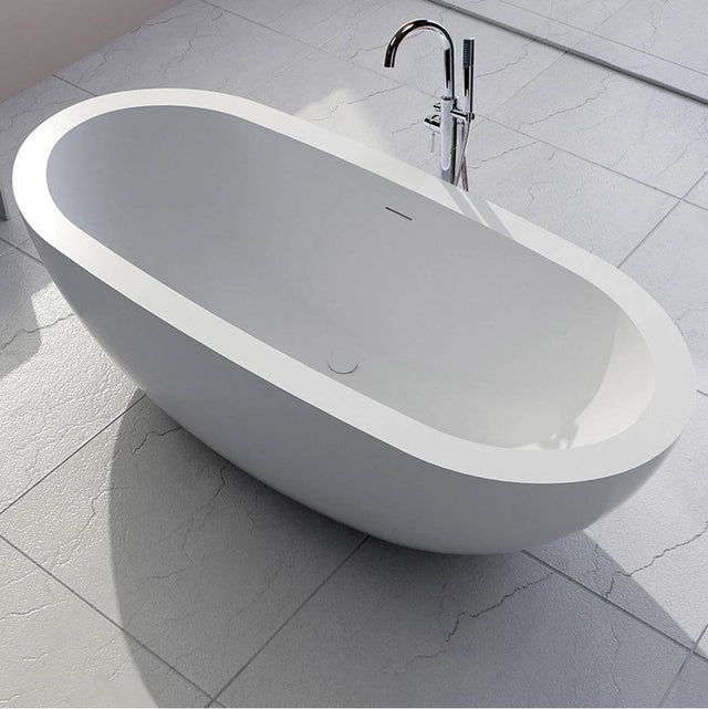 Lacava - Free-standing soaking bathtub made of white solid surface with an overflow andndrain, net weight 364 lbs, water capacity 73 Gal. - Matte White